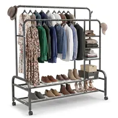 GENERICO - Perchero organizador ropa doble barra estante de ropa - negro