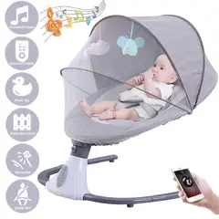 OEM - MECEDORA ELECTRICA PARA BEBES A CONTROL REMOTO-BLUETOOH GRISSCELESTE