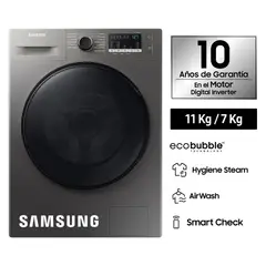 SAMSUNG - Lavaseca Samsung 11 Kg / 7 Kg Ecobubble Con Airwash Digital Inverter WD11T4046BX Gris (Nuevo Modelo)