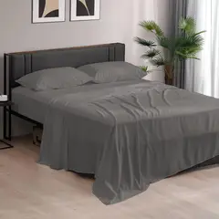 CASATEX - Juego De Sábanas 600 Hilos Algodón Egipcio 2 Plazas - Gris Oscuro