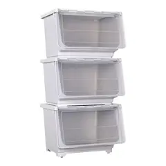 WELL BEING - Set de 3 Cajas Organizadoras Apilables de Gran Capacidad con Puerta Frontal – Color Marfil