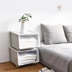 WELL BEING - Set de 2 Cajas Organizadoras Apilables de Gran Capacidad con Puerta Frontal – Color Marfil