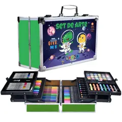 GENERICO - Set de Arte Maleta de Aluminio 132 Piezas touch y dual ASTRONAUTA