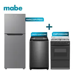 Mabe - Combo Refrigeradora 196L +Cocina Gas 51cm +Lavadora 10kg Mabe
