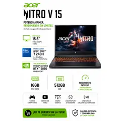 ACER - Laptop Acer Nitro V 15 Intel Core 7 240H 16GB RAM 512GB RTX 5050 8GB 15.6″ FHD 180Hz Windows 11