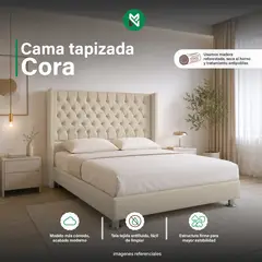 MUEBLES MACRUMO - Cama tapizada Cora Queen - Color Beige claro