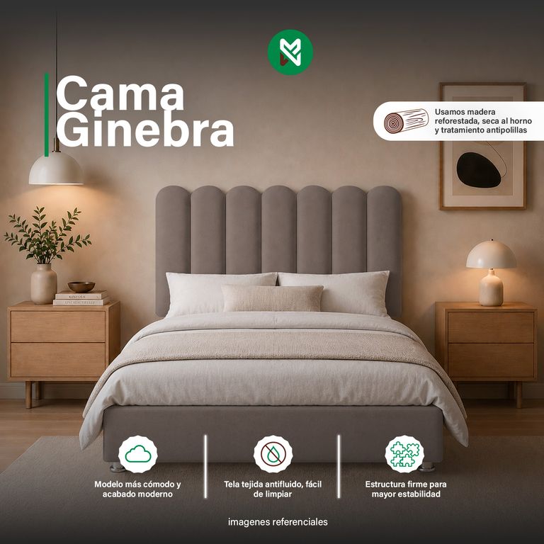Cama tapizada Ginebra - 2 Plz - Color Beige Oscuro