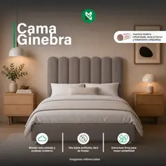 MUEBLES MACRUMO - Cama tapizada Ginebra - 2 Plz - Color Beige Oscuro