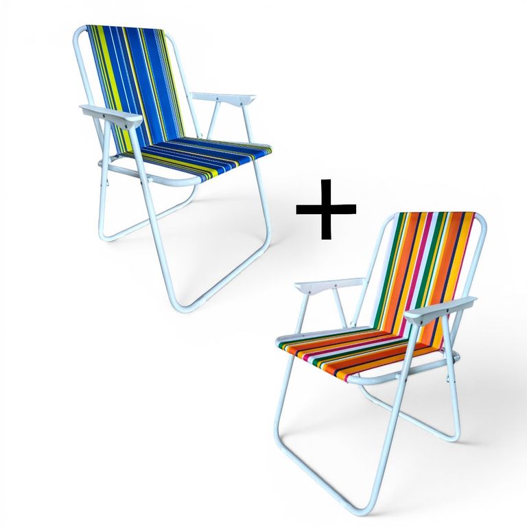 Pack x2 Sillas Playeras Camping Plegables Multicolor