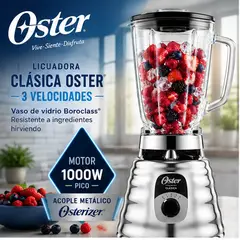 OSTER - Licuadora Oster Clásica BLST4655 Cromada 3 Velocidades Vaso de Vidrio Boroclass 1.25L 1000W