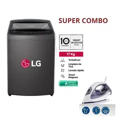 LG - Lavadora LG 17 Kilos Turbo Dum WT17BVTB + Plancha a Vapor Oster GCSTBS3802 (Combo)