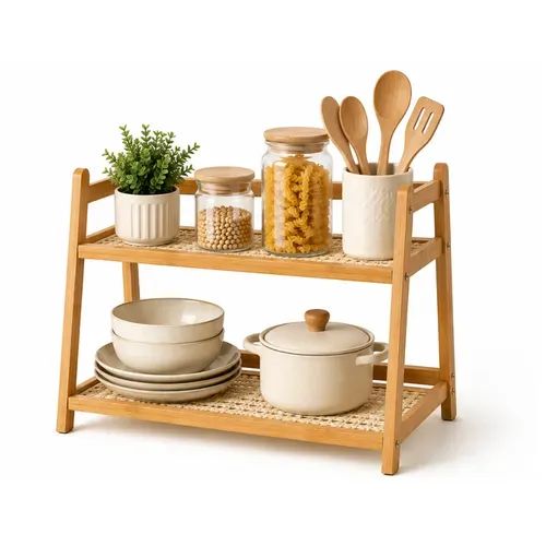 Estante Organizador de Bambú 2 Niveles Multifuncional para Cocina, Baño y Escritorio