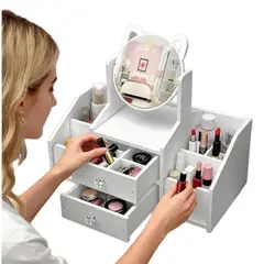GENERICO - Organizador De Maquillaje Cosméticos Joyas Con Espejo gatito A