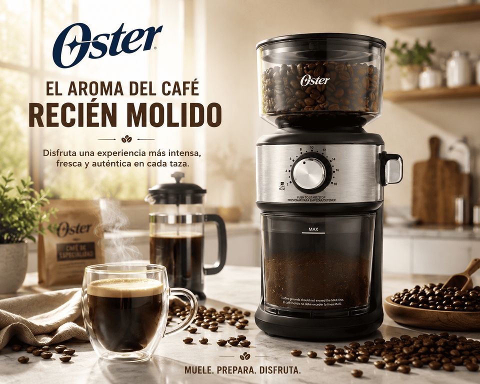 Molinillo de Café Oster BVSTBMH24 Automático de Muelas 18 Configuraciones de Molienda Tolva 227g