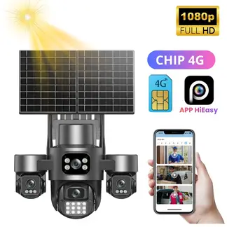 SEISA - Camara Seguridad Solar con Chip 4G PTZ 4 Lentes 2 Paneles Solares Vigila  Monitoria desde Celular
