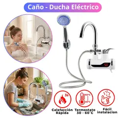 SEISA - Grifo Caño Calentador de Agua Eléctrica con Rapi Ducha 2 en 1 de PARED Agua  Caliente al Instante
