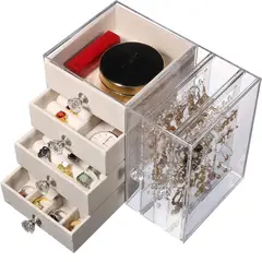 GENERICO - Joyero organizador de joyas con 4 cajones - Beige