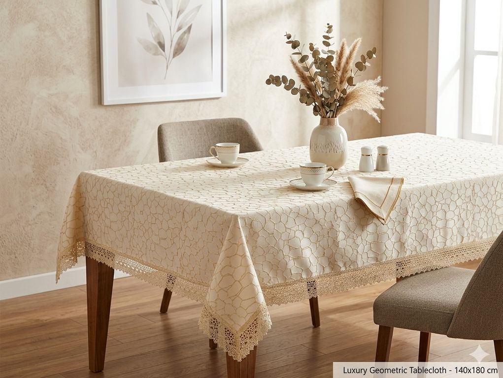Elegante Mantel de Mesa Beige 150cm X 250cm