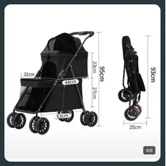 GENERICO - COCHE DOBLE PARA MASCOTAS - BLACK- PLEGABLE Y CON PORTA VASOS