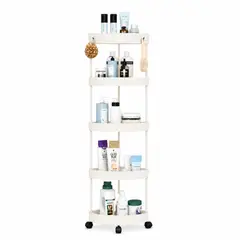 MINARI - Esquinero Estante Organizador con Ruedas para Baño Lavandería Multiusos de 5 Niveles BL EQ51