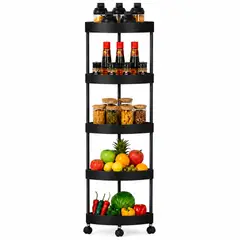 MINARI - Esquinero Estante Organizador de Cocina Multiusos Frutero Verdulero de 5 Niveles Negro EQ51