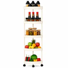 MINARI - Esquinero Estante Organizador de Cocina Multiusos Frutero Verdulero de 5 Niveles Blanco EQ51