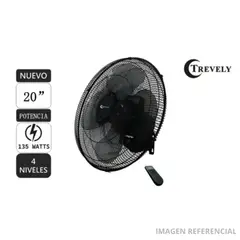 TREVELY - Ventilador de Pared Industrial Trevely VT-204C 20 Negro 135W con Control Remoto