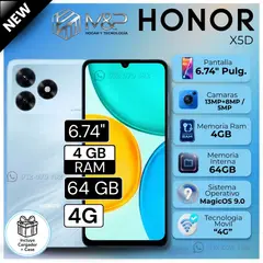HONOR - Celular Honor X5D 6.74"  Pulg.  4GB RAM 64GB MagicOS 9.0 - Azul Marea