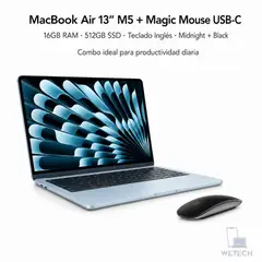 APPLE - MACBOOK AIR 13 M5 16GB RAM 512GB SSD TECLADO INGLES - SKY BLUE + MAGIC MOUSE SURFACE USB-C BLACK
