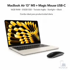 APPLE - MACBOOK AIR 13 M5 16GB RAM 512GB SSD TECLADO INGLES - STARLIGHT + MAGIC MOUSE SURFACE USB-C BLACK