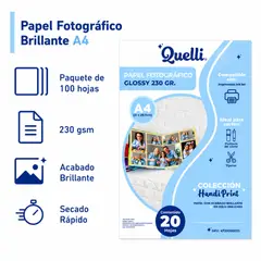 LIDEART - Papel Fotográfico Brillante A4 230g Handi Print 100 Hojas