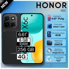 HONOR - Celular Honor X6C 6.61"  Pulg. 6GB RAM 256GB RAM MagicOS 9.0 - Negro Medianoche