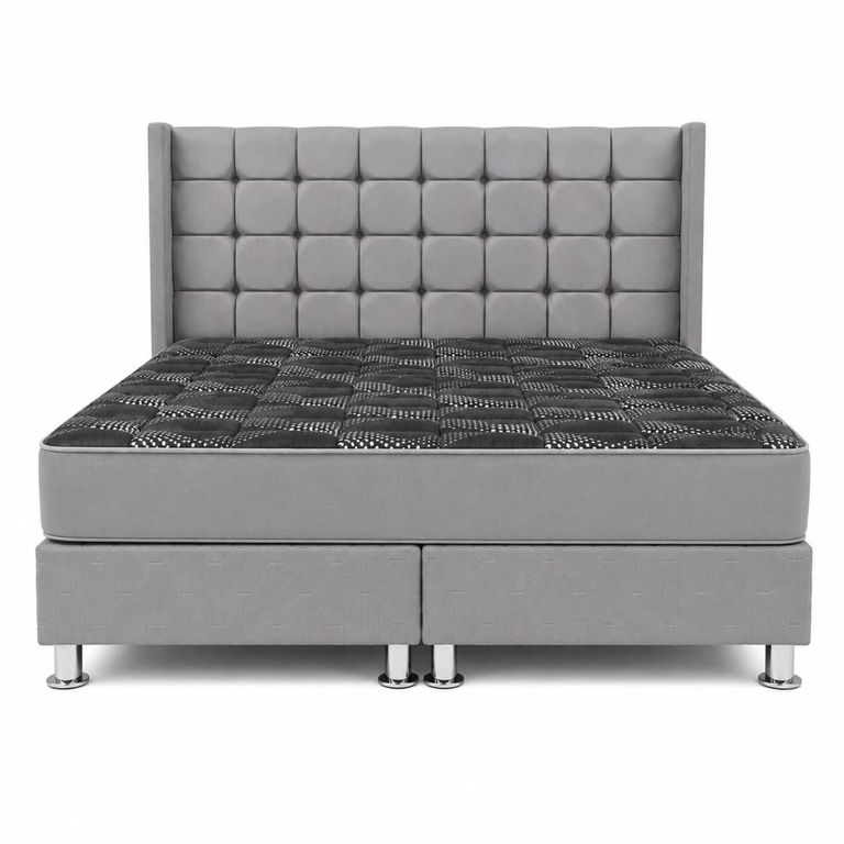 Combo Dormitorio Hypnos Cama King Cuadros Modernos + Colchón Ortopédico