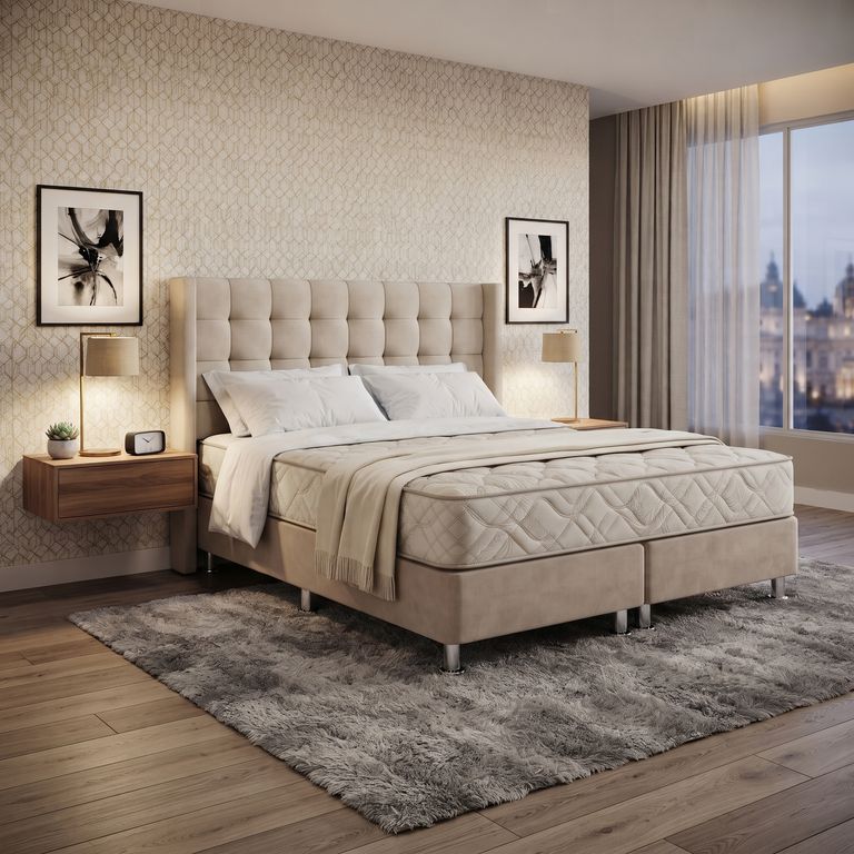 Combo Dormitorio Hypnos King a Cuadros Modernos + Colchón Ortopédico