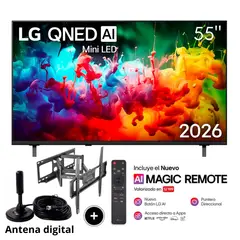 LG - Televisor LG 55 QNED Mini LED 4K ThinQ AI 55QNED65BSA + Rack Giratorio