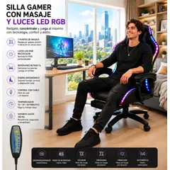 GENERICO - SILLA ESCRITORIO OFICINA GAMER INCLUYE 7 PUNTOS DE VIBRO MASAJE Y LUCES RGB
