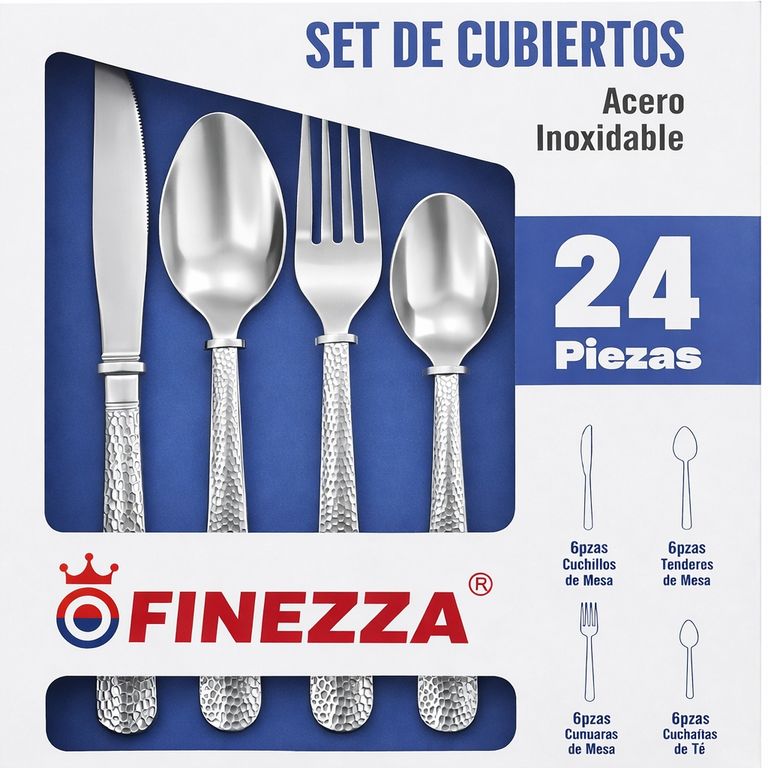 SET DE CUBIERTOS FINEZZA 24 PIEZAS ACERO INOXIDABLE ALTA CALIDAD TEXTURA LABRADA