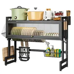 GENERICO - Organizador escurridor de platos 2 niveles con tapa 85 cm