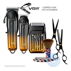 GENERICO - Pack Barbero Maquina VGR 3 en 1 V-644 y Kit de Accesorios (Tijeras, Botapelo y Navaja)