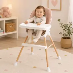 Babykiss - SILLA DE COMER DE MADERA PARA BEBES 5 EN 1 DE LUJO ROSA