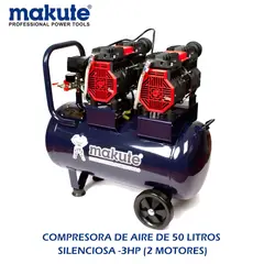 MAKUTE - COMPRESORA DE AIRE DE  50 LITROS SILENCIOSA – 3HP ( 2 MOTORES)
