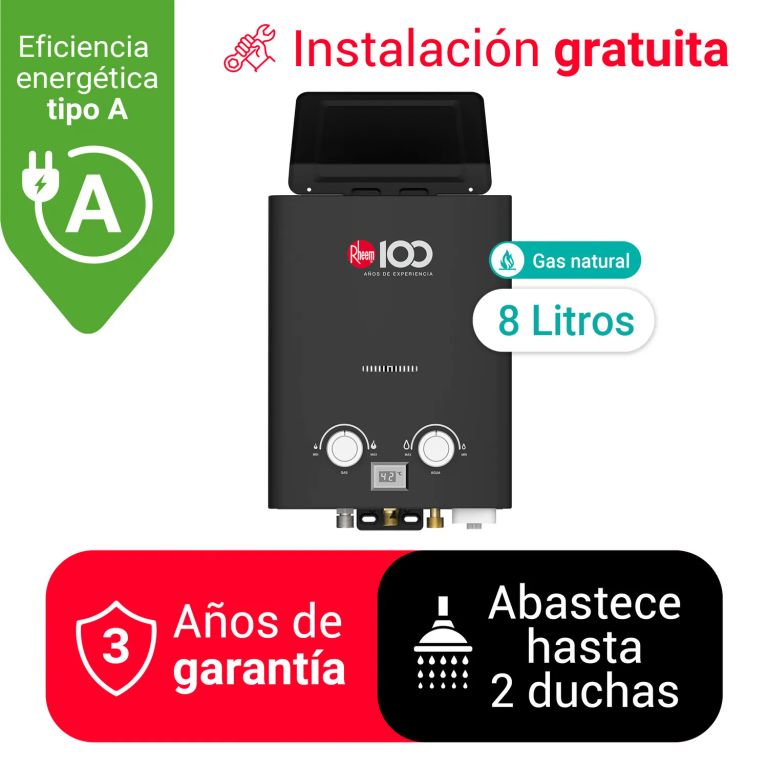 TERMA A GAS 8L GN PREMIUM MAX RHEEM - TIRO NATURAL SIN DUCTO