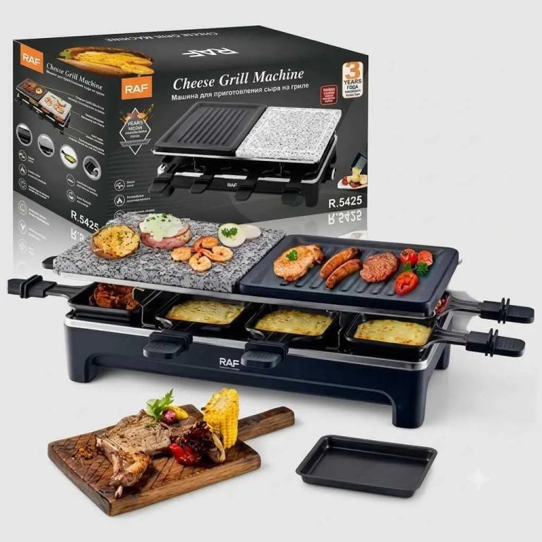 PARRILLA ELECTRICA MUTIFUNCIONAL CON PLANCHA DE PIEDRA Y MINI SARTENES 2 NIVELES RAF 1500W COD 5425