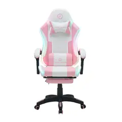 GENERICO - Silla Gamer RGB con Masajeador y Reposapiés Rosado