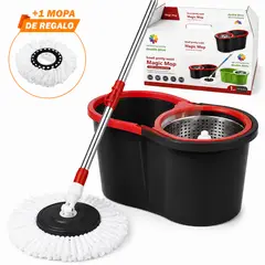 KELLER - Trapeador con Escurridor Giratorio Automático 2 Mopas Negro BY1