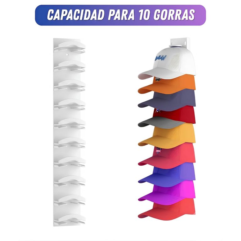 Soporte De Gorras Vertical Multifuncional 10 Espacios - Blanco