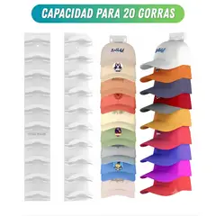 GENERICO - Pack x 2 Perchero Organizador Para 10 Gorras Adhesivo de Pared - Blanco