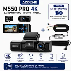 GENERICO - CÁMARA PARA AUTOS DASHCAM AZDOME M550 PRO 4K Triple GPS + WiFi + 64GB + Kit 24H