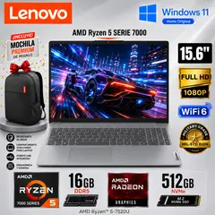 LENOVO - Laptop Lenovo IdeaPad Slim 3 AMD Ryzen 5 7520U 16GB RAM 512GB SSD 15.6"  FHD 82XQ00N6LM + Maletín