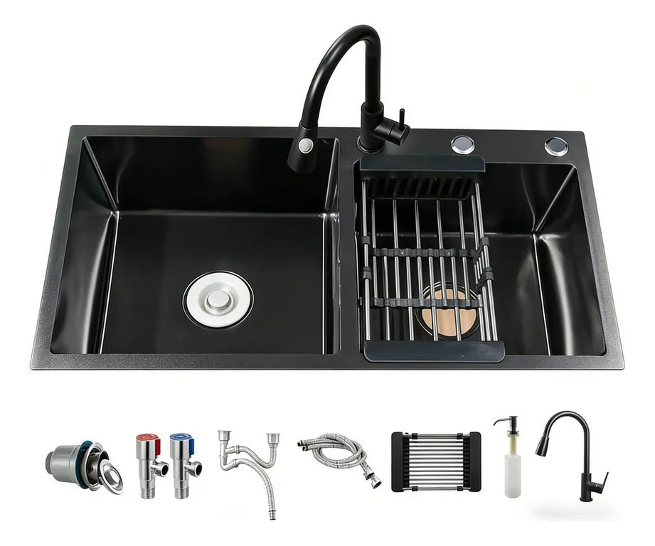Lavadero 75x40 Black Rejilla Dispensador Llave Juego